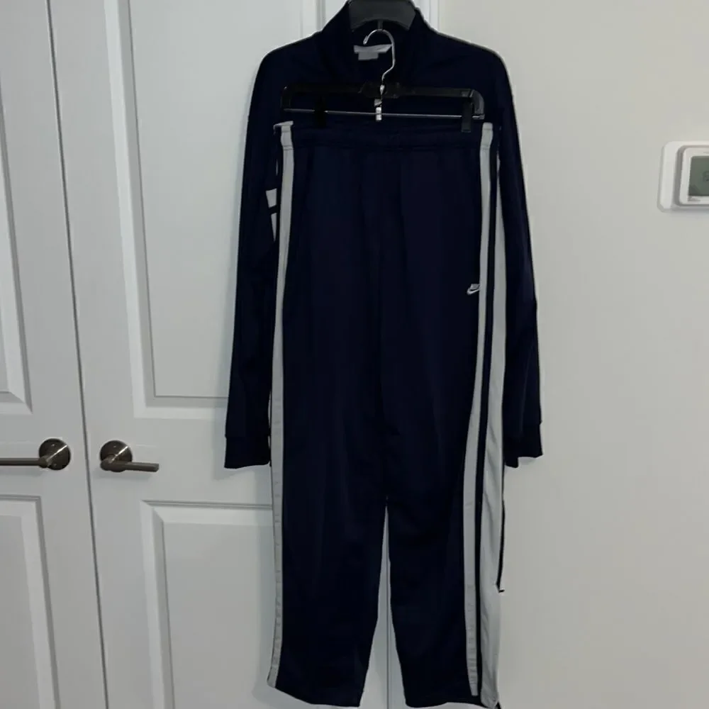 Nike vintage 2-piece Blue White track suit pants matching swoosh Jacket-L men’s